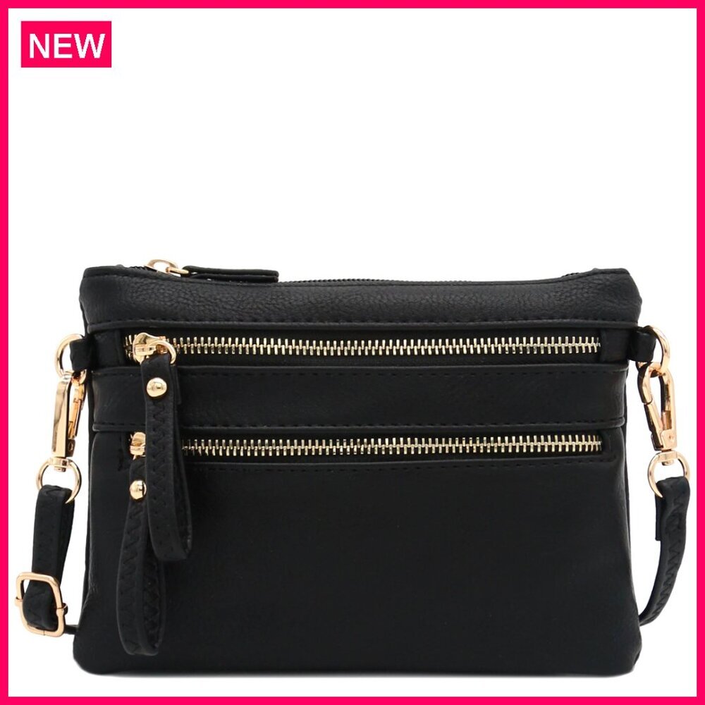 Small Crossbody Bag with Multi Zipper Pocket Adjustable Strap Wristlet